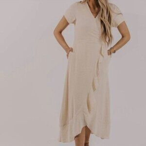 RooLee LaRee Ruffle Midi Dress in Ivory SZ S 100% Cotton